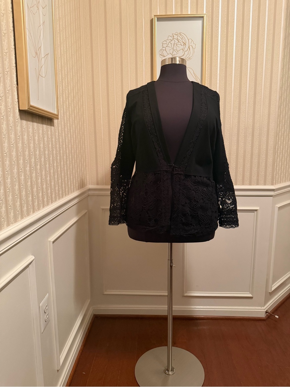 Fashion to Figure Black Lace Trim Blazer Jacket